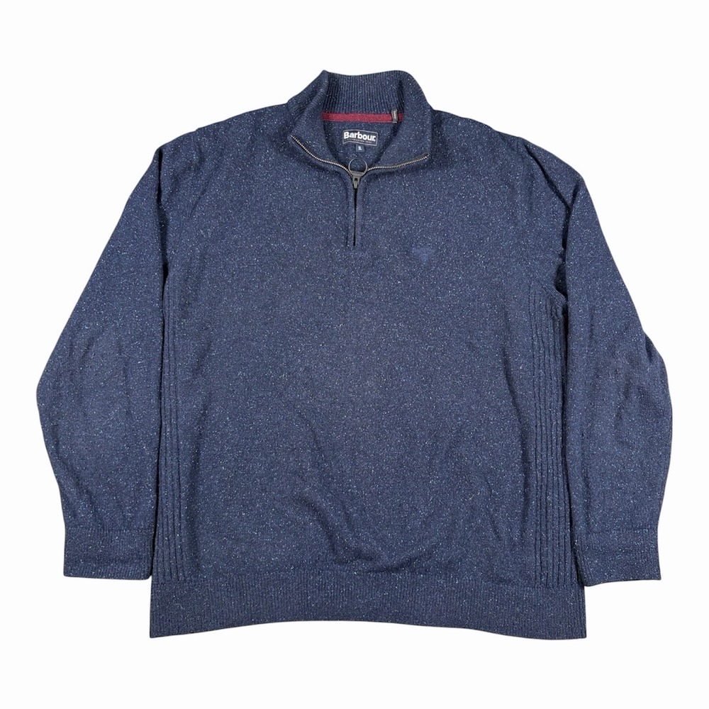 Barbour Mens Wool Silk Blend 1/4 Quarter Zip Pullover Sweater XL Blue